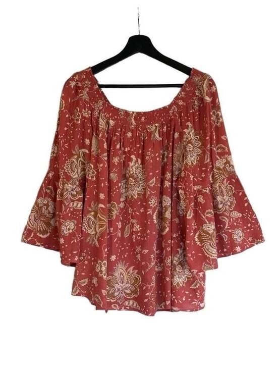 Chaps Tops - Chaps Floral Bell Sleeve Peasant Blouse 100% Cotton Rust/Orange Boho India